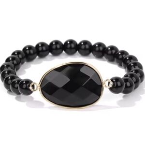 🖤🖤NEW🖤🖤 PRETTY!! Faceted Natural Stone Stretch Black Onyx Charm Bracelet